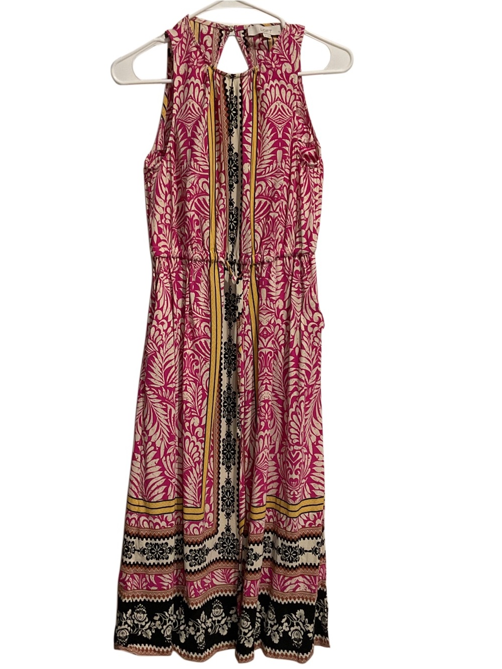 Loft Palm Cutout Back‎ Midi Dress Flower and Geo Print Multicolor